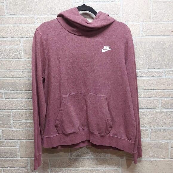 Nike Sweatshirt Large Hoodie Pullover Burgundy Cowl Neck Crimson Red - Picture 1 of 5
